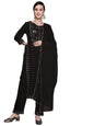 Ishin WomenS Cotton Black Embroidered A-Line Kurta Set With Trouser & Dupatta