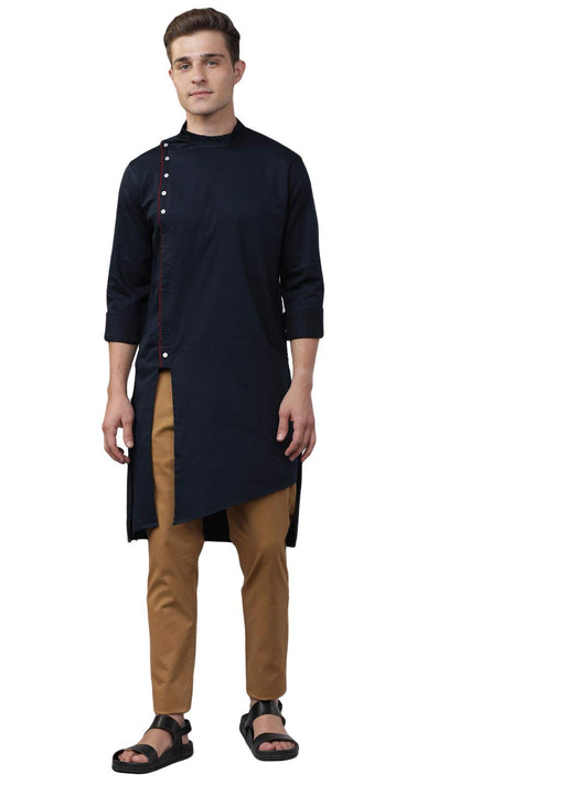 The Indian Garage Co Men'S Cotton Slim Tunic Shirt (0620-Ck34L42-02_Navy Blue_Medium)