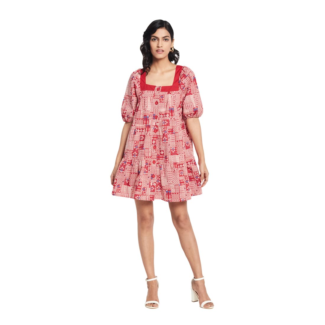 Fabindia WomenS Cotton Thigh Length Dress Red_M