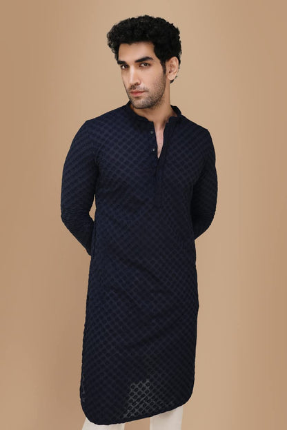 Manyavar Ravishing Chikankari Embroidered Navy Blue Kurta Set