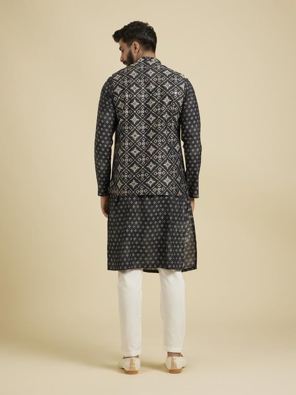 Manyavar Mens Blue Blended Viscose Kurta Jacket Set
