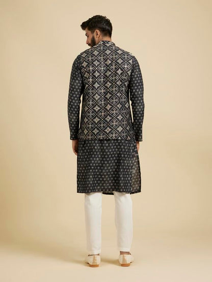 Manyavar Mens Blue Blended Viscose Kurta Jacket Set