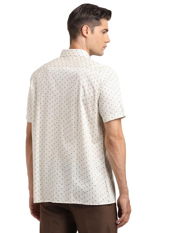 Turtle Men 100% Cotton Beige Prints Regular Fit Formal Shirt