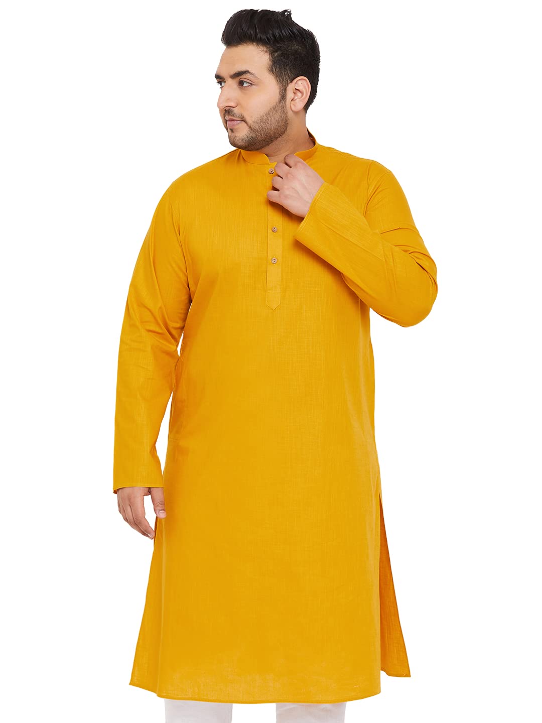 VASTRAMAY Plus Mens Cotton Blend Mustard Kurta - Timeless Elegance for Festivals & Events_VPLUSMK007MD_46