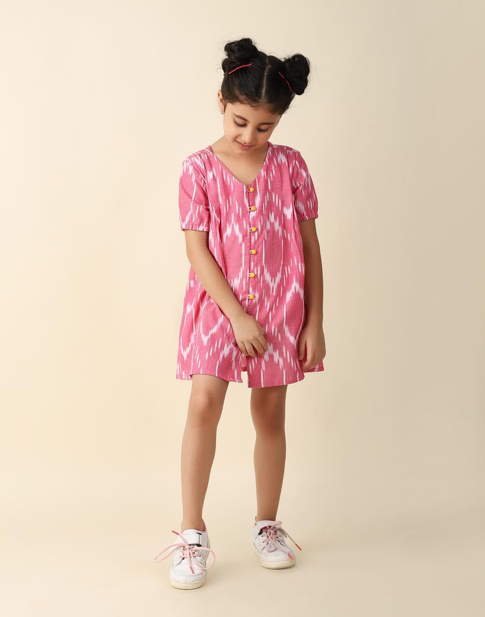 Fabindia Girl's Cotton Fit and Flare Knee-Length Dress (1028742PINK_Pink