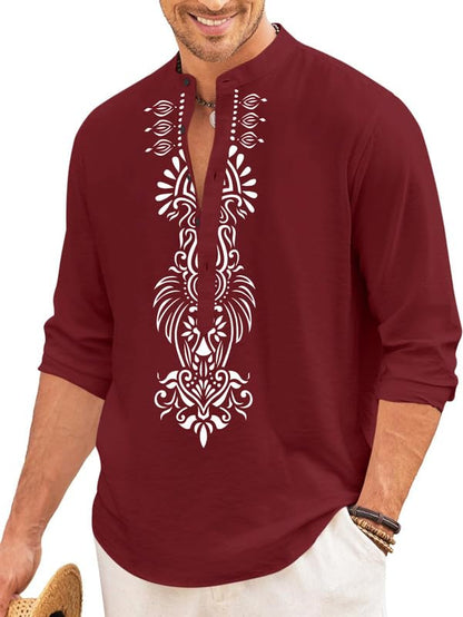 Finivo Fashion MenS Cotton Blend Short Kurta With Bold Printed Front Design | Full Sleeve Ethnic Casual Kurta With Mandarin Coll