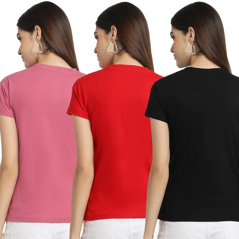 Preneum Womens Cotton Regular Fit Latest Graphic Stylish Printed Short Sleeves Casual T-Shirt || Trending & Style (Pack 3), Pin