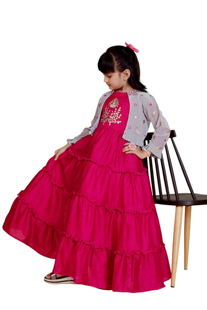 White Button New Jacket Latest Kids Gown for Girls Maxi Dress Rani