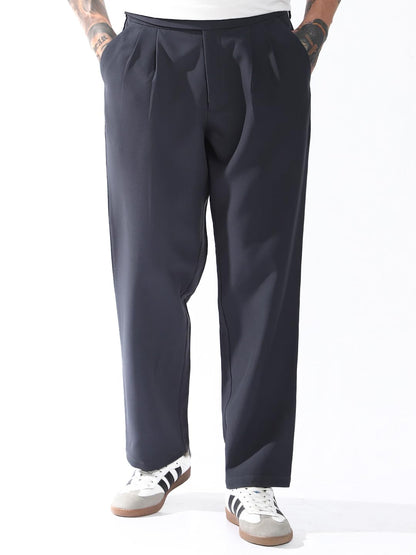Hubberholme Men Solid Relaxed Fit Mid-Rise Korean Trousers 23 Charcoal