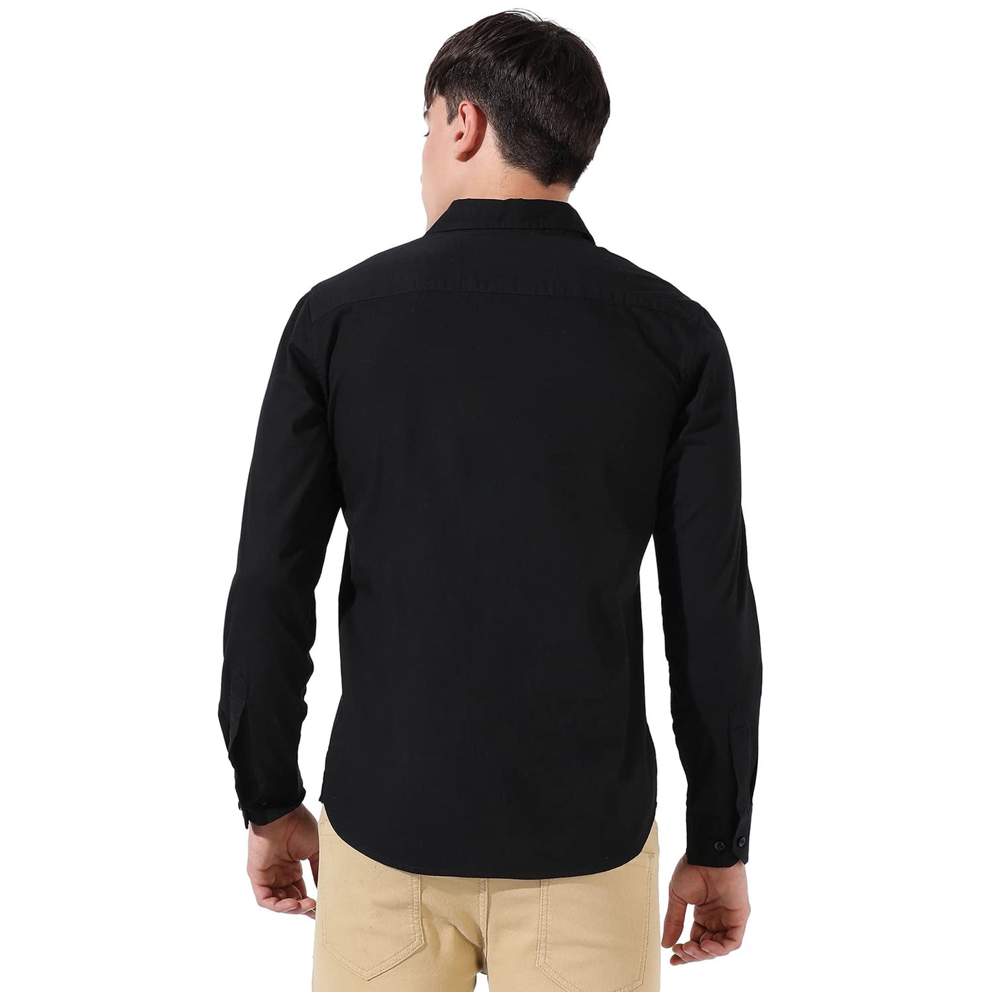 Campus Sutra Mens Solid Black Button Up Collared Shirt for Casual Wear | Shirt Crafted with Regular Sleeve, Comfort Fit & High-