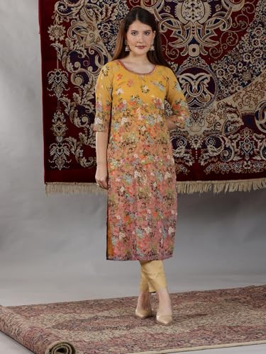 Aurelia WomenS Floral Printed Straight Kurta | Lightweight Round Neck Kurta For Women | Printed Kurta For Women | Beautiful Regu