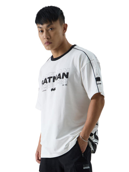 The Souled Store Official Batman: Gotham Guardian Mens and Boys Oversized fit Graphic Printed Half Sleeve Cotton White Color Men