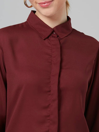 Style Quotient Women Solid Maroon Polymoss Regular Formal Shirt