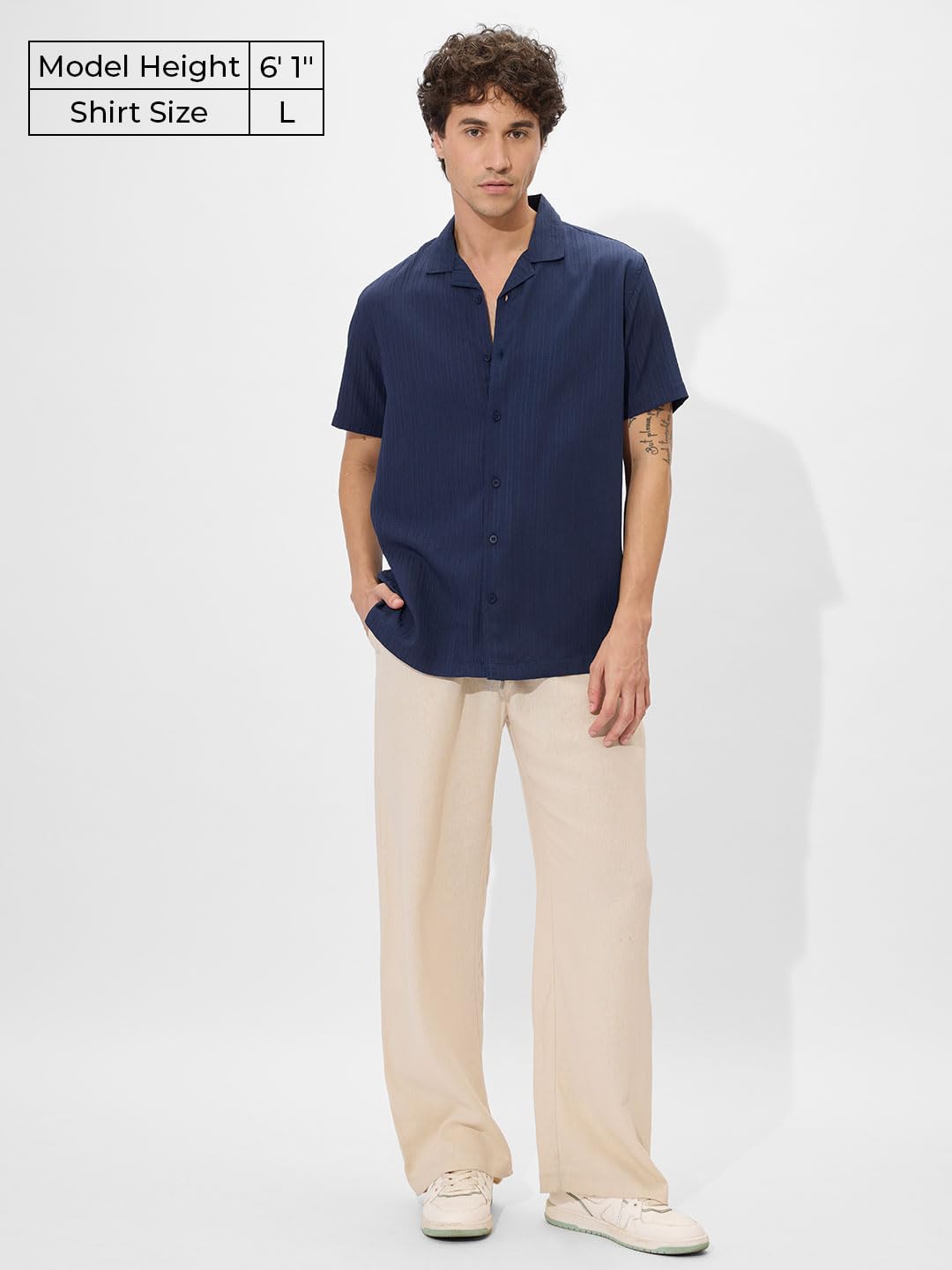 The Souled Store Solids: Rich Navy Blue Men and Boys Long Sleeve Collared Neck Button Down Cotton Textured Shirts for Men