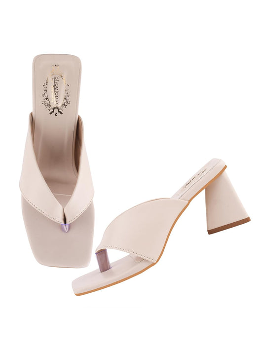 Shoetopia WomenS Cream Block Heel Thong Sandals  Lilac Slip-On Square Toe Heels Design Stylish Comfortable, Durable Perfect For