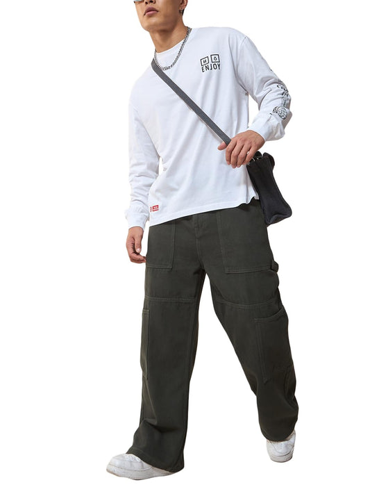 Bewakoof Mens Baggy Straight Fit Carpenter Jeans_624260_Green_28
