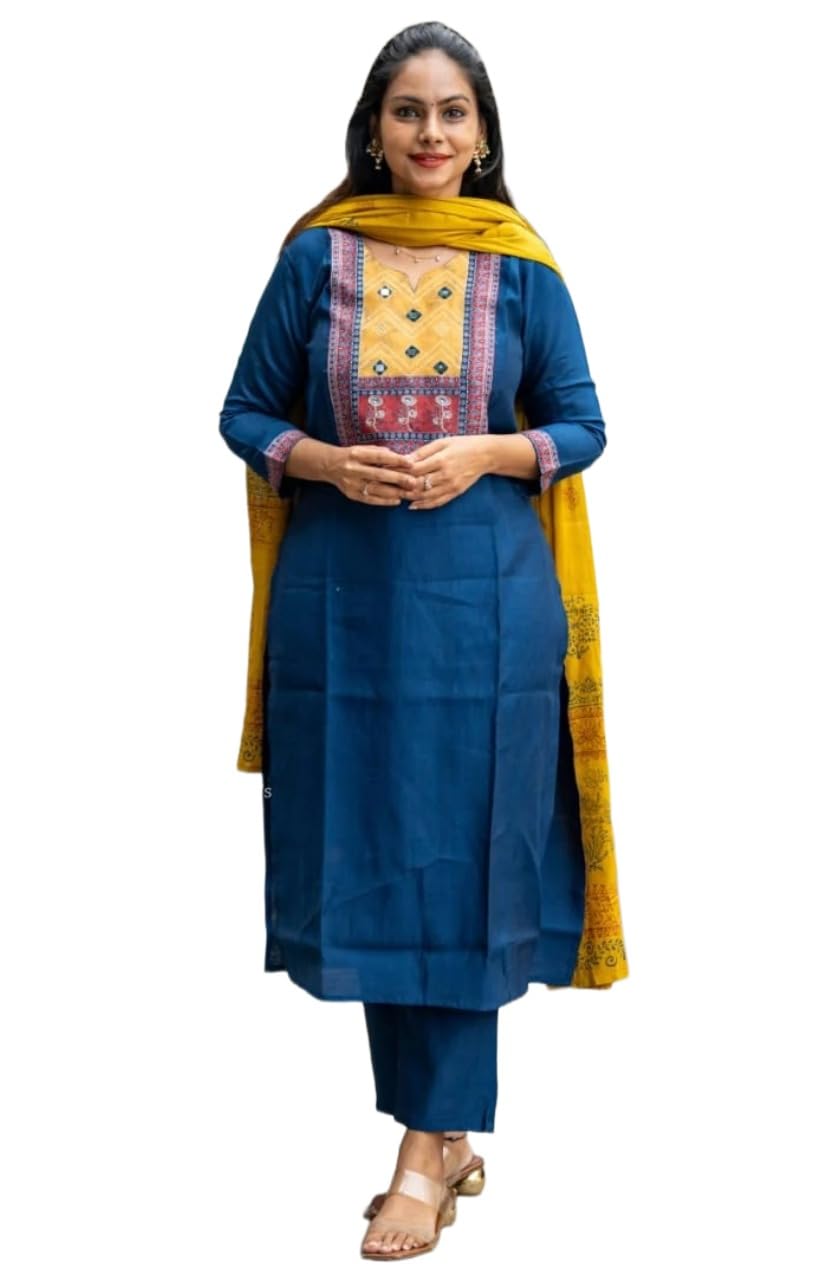 ANNI Designer Womens Rayon Viscose Printed Embroidery Straight Kurta with Pant & Dupatta (GUNJAL Cerosin_XXL_Cerosin_XX-Large)