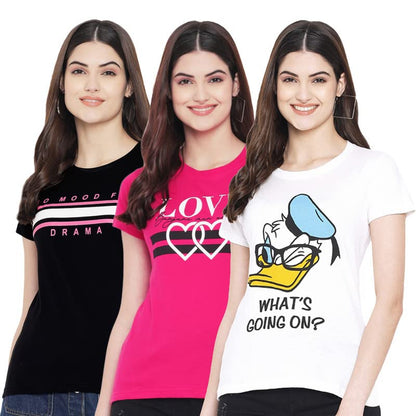 Preneum Womens Cotton Regular Fit Latest Graphic Stylish Printed Short Sleeves Casual T-Shirt || Latest Trendy & Styling (Pack