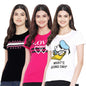 Preneum Womens Cotton Regular Fit Latest Graphic Stylish Printed Short Sleeves Casual T-Shirt || Latest Trendy & Styling (Pack