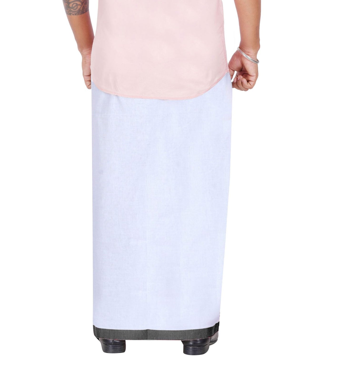 Prakasam Cotton MenS Double White Dhoti With Dobby Design Border (1.30 X 3.60 Meter)