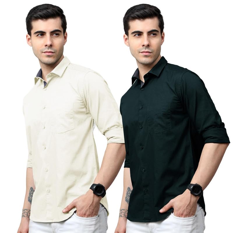 Tee Projekt Cotton Shirt for Men ll Front Pocket Shirt ll Stylish Long Sleeve Shirt ll Soild Regular Fit (Pack of 2)