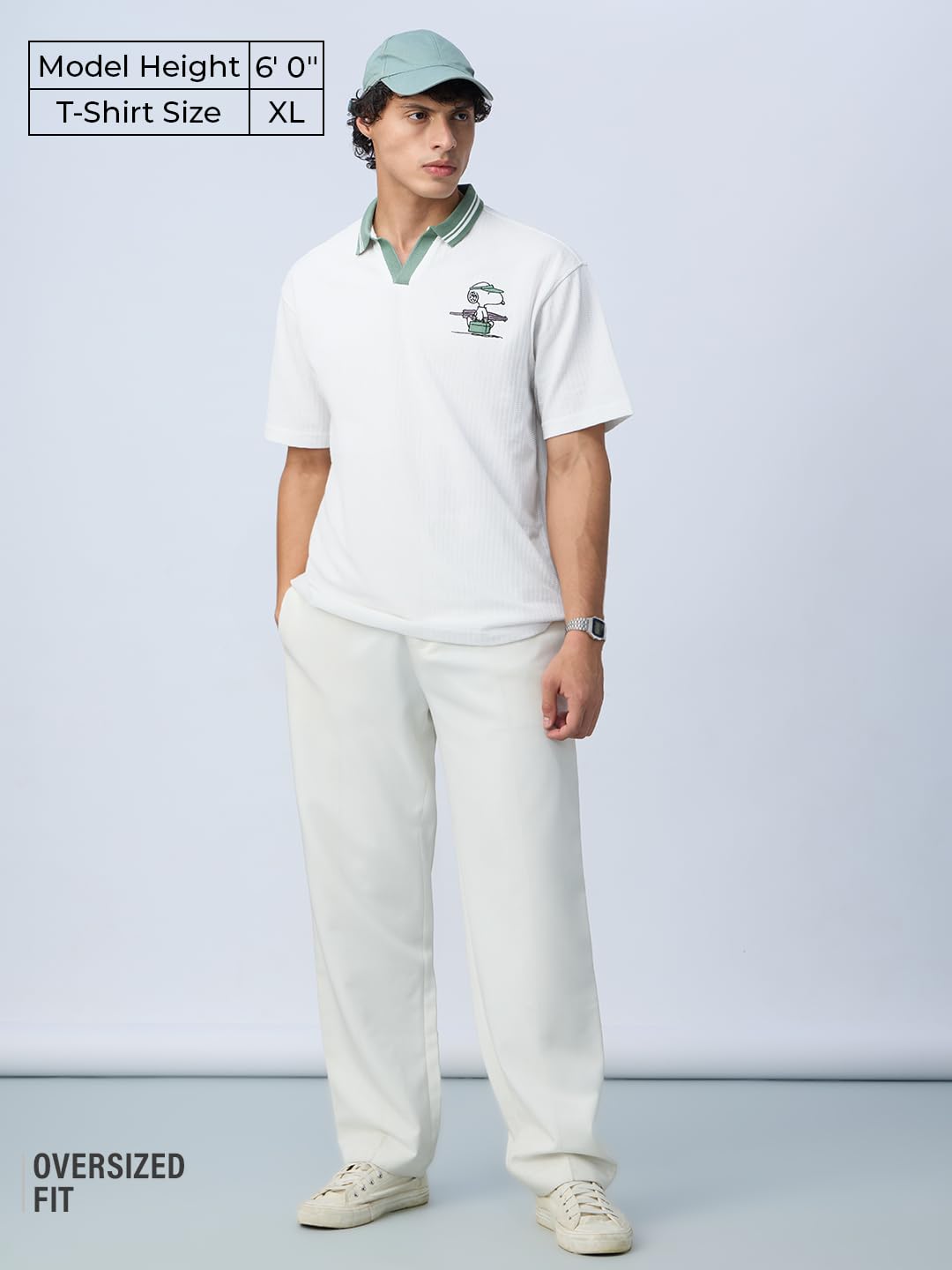 The Souled Store Peanuts: Snoopy Men and Boys Short Sleeves Collared Neck Embroidery Cotton Blend Oversized Polos
