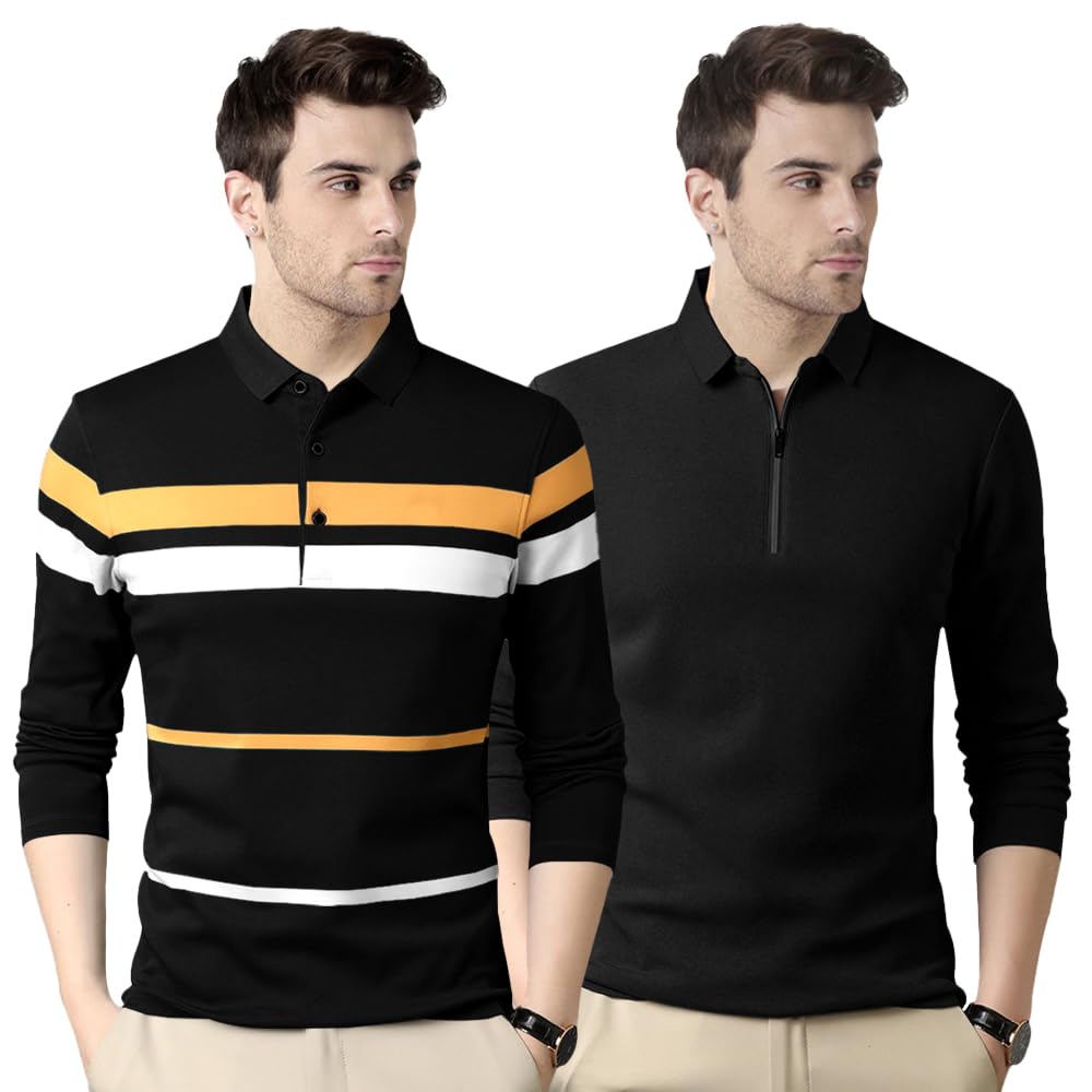 Noble Monk MenS Regular Fit Polo T Shirt |Full Sleeves |Collar Tshirts | Casual T-Shirt For Men