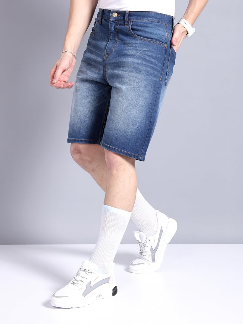 The Indian Garage Co Men Regular Fit Solid Mid-Rise Denim Shorts