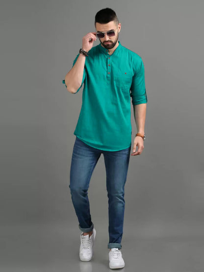 Deemoon MenS Regular Fit Solid Spread Collar Casual Shirt With A Trendy Mandarin Collar Crafted From A Premium Cotton Blend Ram