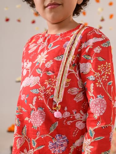 Pspeaches Boys Floral Printed Regular Pure Cotton Kurta With Pyjamas