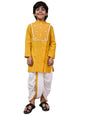 Pspeaches Boys Mandarin Collar Floral Yoke Design Regular Thread Work Kurta With Dhoti Pants (12-14Years)