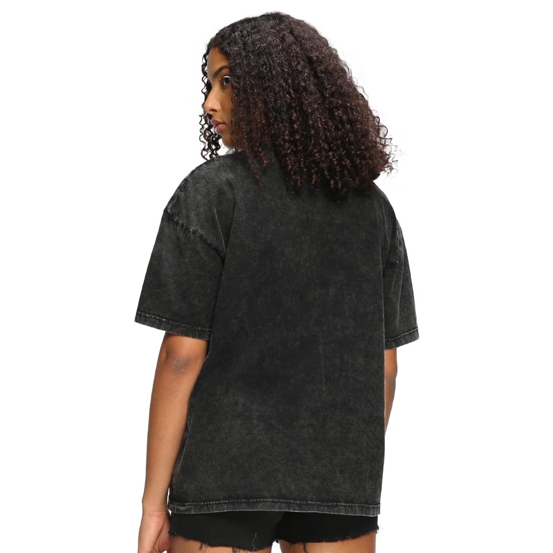 Bewakoof Womens Acid Wash 100% Cotton T-Shirt- Loose Fit, Round Neck, Half Sleeves