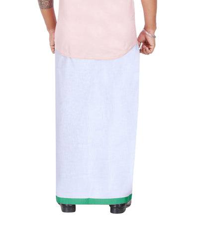 Prakasam Cotton MenS Double White Dhoti With Dobby Design Border (1.30 X 3.60 Meter)