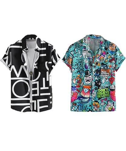 LookMark Mens Cotton Blend Casual Beach Wear Shirts | Stylish Printed Shirts for Men | Comfortable Summer Wear | Party, Vacatio