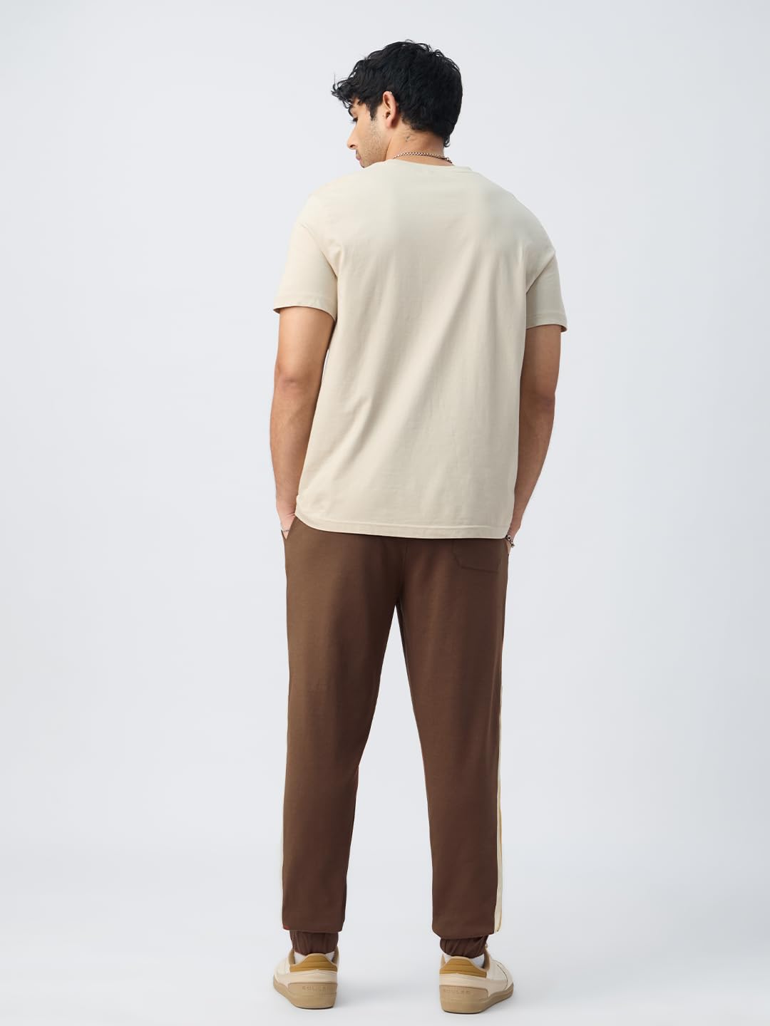 The Souled Store Colourblock Joggers: Mocha Men and Boys Drawstringed Cotton Blend Baggy Fit Joggers