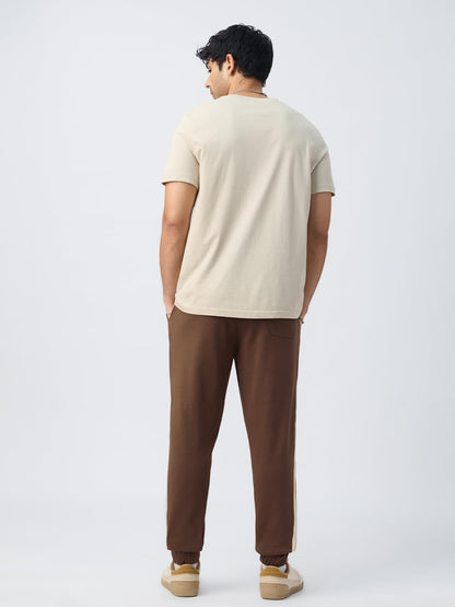 The Souled Store Colourblock Joggers: Mocha Men and Boys Drawstringed Cotton Blend Baggy Fit Joggers
