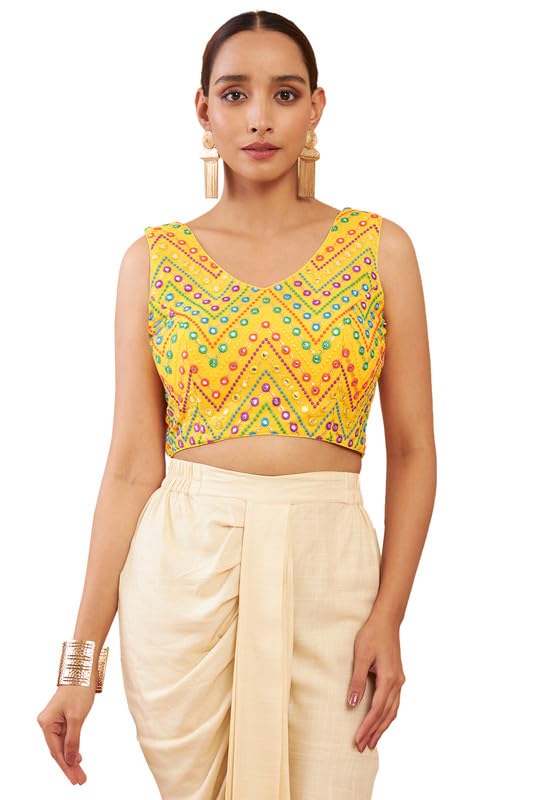 Soch Yellow Georgette Blouse With Embroidery And Sequins