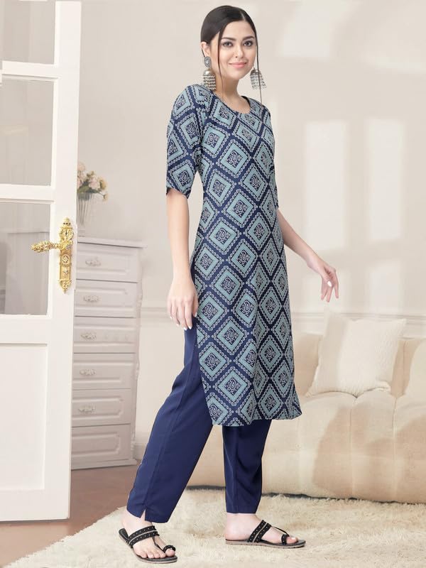 Pinkmint Kurta Set for Women Cotton Printed Straight Kurta with Pant (Pack of 1)