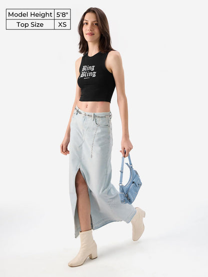 The Souled Store Official Mean Girls: Bling Bling Women and Girls Sleeveless Round Neck Black Graphic Printed Slim Fit Cotton Ta