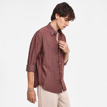Campus Sutra Mens Mocha Brown Breezy Wrinked Shirt for Casual Wear | Spread Collar | Long Sleeve | Button Closure | Shirt Craft