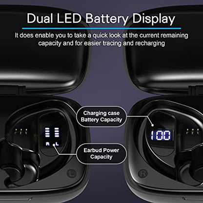Caymuller Wireless Earbuds Bluetooth Headphones 48Hrs Play Back Sports Earphones With Led Display Built In Mic Deep Bass Stereo