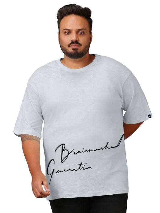 Bewakoof Air 1.0 Mens Typography Oversized Fit Half Sleeve Round Neck Cotton Plus Size T-Shirt_580144_Blue_3XL