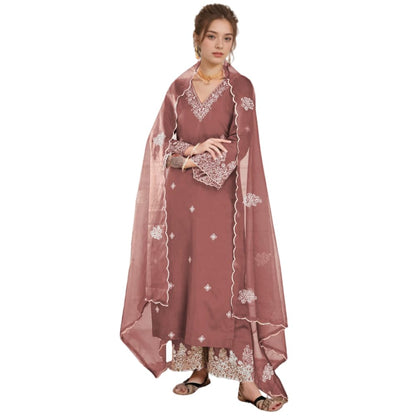 Shienzy WomenS Embroidered Chanderi Kurta Pant Set With Net Dupatta | V Neck, 3/4 Sleeve Ethnic Set | Outfit For Office Wear (1