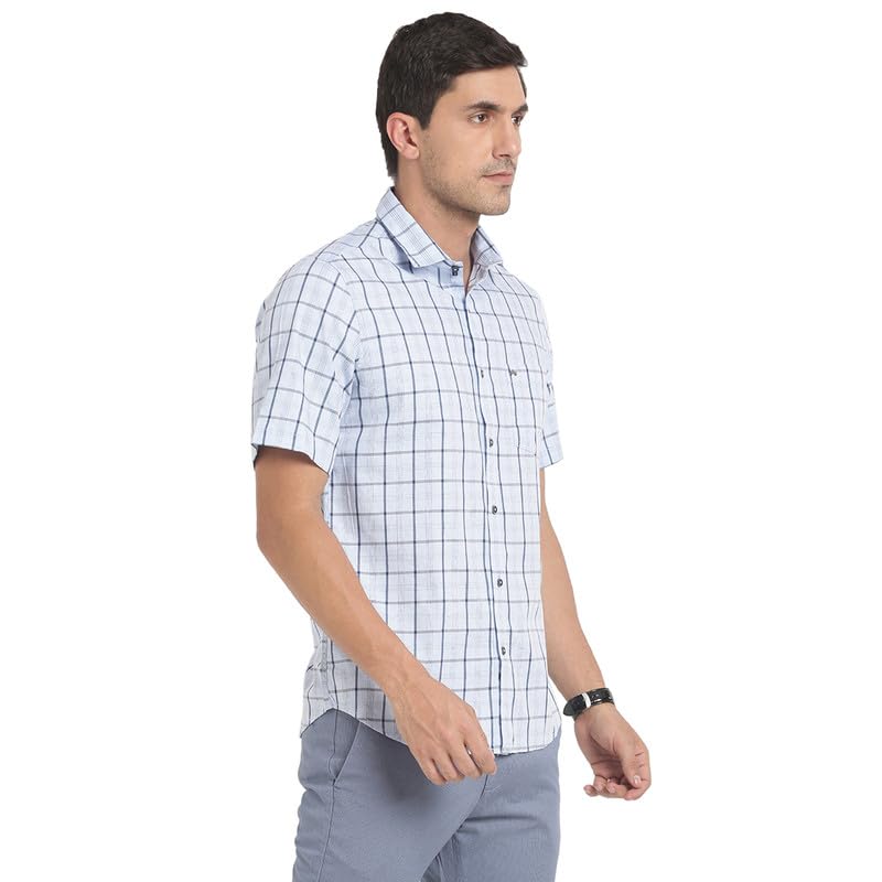 Turtle Men Pure Cotton Sky Blue Checked Slim Fit Casual Shirts