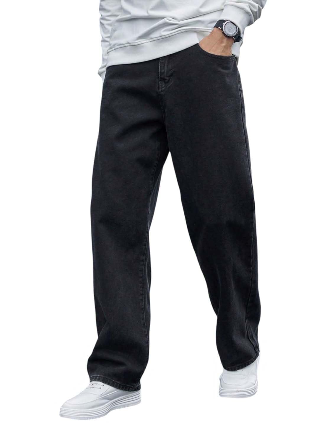 Kotty MenS Solid Regular Fit Mid Distressed Fashionable Trendy Denim Jeans(Black,28)