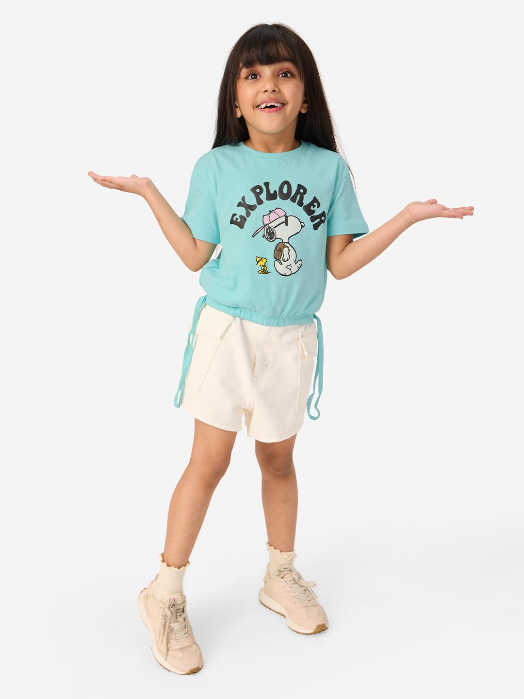 The Souled Store|Official Peanuts: Explorer Kids and Girls T-Shirts| Regular fit Graphic Printed| Half Sleeve|100% Cotton Blue C