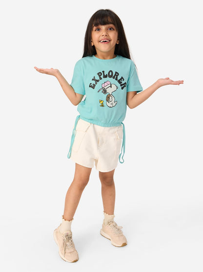 The Souled Store|Official Peanuts: Explorer Kids and Girls T-Shirts| Regular fit Graphic Printed| Half Sleeve|100% Cotton Blue C