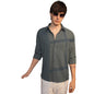 Campus Sutra Mens Charcoal Grey Honeycomb-Textured Oversized Shirt | Casual Wear | Spread Collar | Long Sleeve | Button Closure