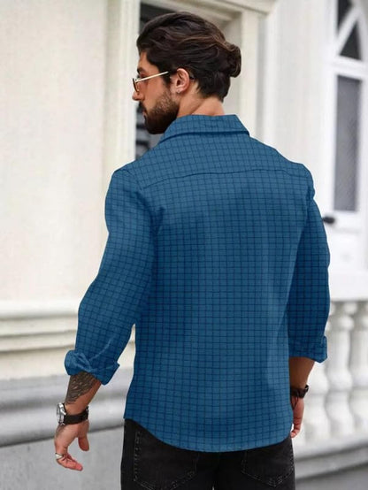 Deelmo MenS Regular Fit Checks Pattern Polyester Blend Shirt With Collared Neck Long Sleeve And Standard Length | Shirt For Man