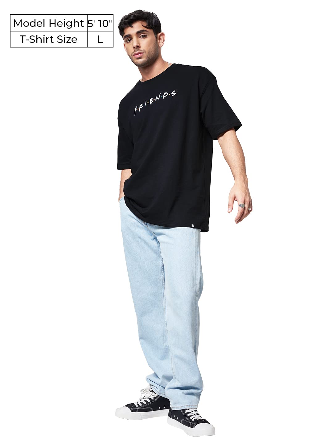The Souled Store Men Official F.R.I.E.N.D.S: Mischief Black Printed Oversized T-Shirts